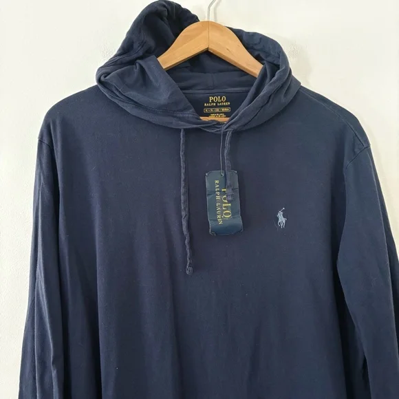 Polo Ralph Lauren Jersey Hooded T Shirt Mens Lightweight Blue Pony Size XL - Picture 2 of 9